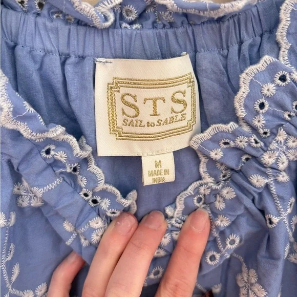 Sail to Sable Blue Floral Ruffle Dress Size Medium - Picture 3 of 4